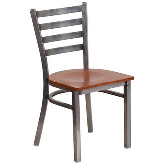 Flash Furniture Clear Coated Ladder Back Metal Restaurant Chair - Cherry Wood Seat