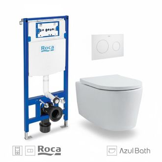 Roca Roca - Bastidor Duplo Cisterna Empotrada Y Pulsador Pl10 Blanco Mate Con Inodoro Suspendido Rimless Lia Blanco Br Aqua