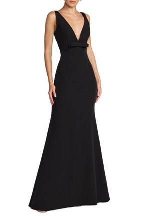 Mac Duggal Crepe Sleeveless V Neck Sheath Gown With Bow in Black at Nordstrom, Size 12