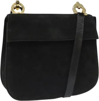 Ferragamo Pre-owned Shoulder Bags, female, Black, Size: ONE SIZE Pre-owned Suede Shoulder Bag