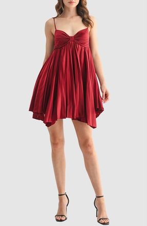 All in Favor Pleated Handkerchief Hem Cocktail Minidress in Wine at Nordstrom, Size X-Large