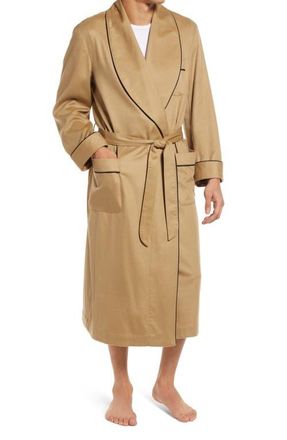 Majestic International Woven Cashmere Robe in Cashew W/Black Braid at Nordstrom, Size Medium