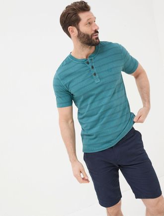 Fat Face FatFace Blue Short Sleeve Stripe Henley T-Shirt