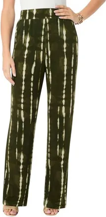 Roaman's Ultra Drape Pull On Pant in Dark Olive Variegated Tie Dye at Nordstrom, Size 1X