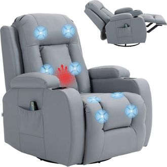 HOMCOM Homcom - Manual Recliner Chair with 8 Vibration & Heat, Light Grey