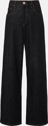 Brunello Cucinelli Leather-trimmed wide-leg jeans