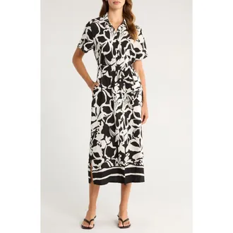 Melloday Printed Shirtdress in Black/White Pattern at Nordstrom Rack, Size X-Small