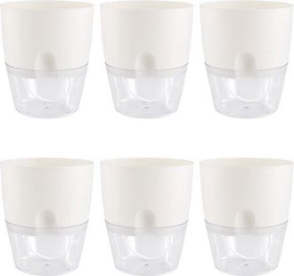 No Brand Macetas Blancas De 15 Cm Con Sistema De Autorriego, Dep&oacute;sito De Agua Y Sistema De Riego Para Plantas De Interior, Juego De 6