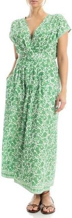 Max Studio Cap Sleeve Tucked Waist Maxi Dress in Cream/Leaf at Nordstrom Rack, Size X-Large