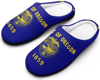 Generic Flag of Oregons U.S.A Slippers Men Winter Warm Cotton Anti-Slip Indoor Slip-Ons House Shoes