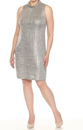 Joseph Ribkoff Metallic Mock Neck Sleeveless Dress In Beige/gold