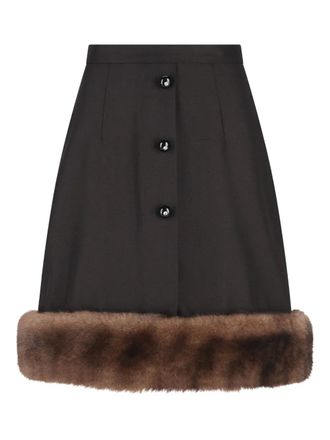 Valentino Garavani shearling-trim button skirt - Black