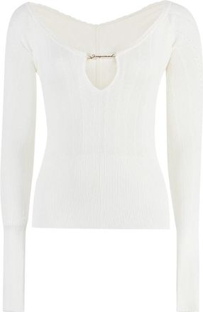 Jacquemus Pral&ugrave; Gebreide viscose-blend top - Dames - Longsleeves - Wit - S - Polyester - Tops