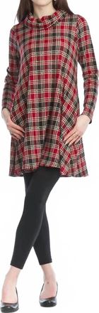 Papillon Plaid Cowl Neck A-Line Sweater Dress In Red
