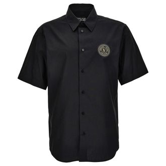 Versace Jeans Couture Logo Emblem Shirt - Heren - Korte mouwen Overhemden - Zwart - S - Overhemden