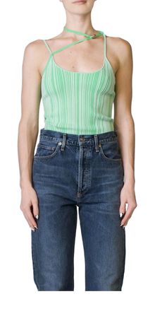 Paris Georgia Asymmetric Singlet Top In Green/ivory