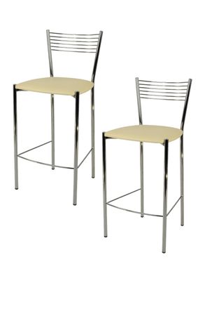 Tommychairs Tommychairs 2 Taburetes Elegance Acero Cromado Asiento Polipiel Arena