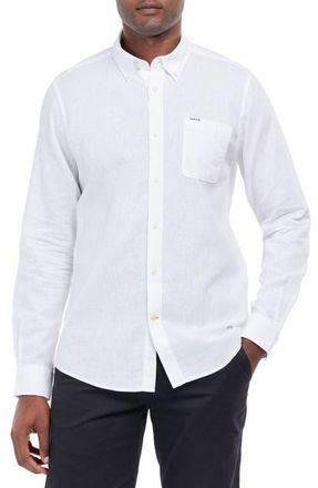 Barbour Nelson Tailored Fit Solid Linen & Cotton Button-Down Shirt in White at Nordstrom, Size Xxx-Large