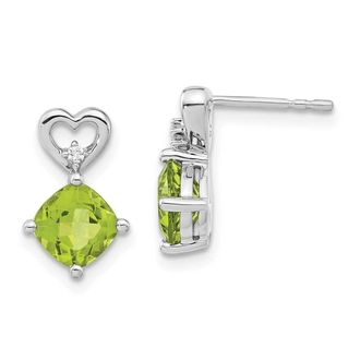 Diamond2Deal 14k White Gold Peridot and Diamond Heart Earrings