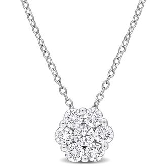 Mimi & Max Created Forever 1ct TW Lab-Grown Diamond Halo Necklace Sterling Silver