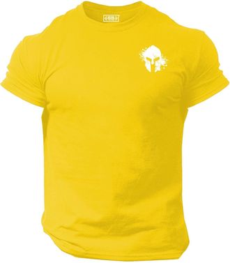 Generic Blood Spartan Helmet T Shirt Pocket Gym Clothing Bodybuilding Training Workout Exercise Boxing MMA Top (UK, Alpha, XXL, Regular, Regular, Yellow)