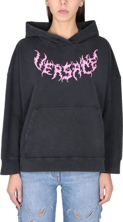 Versace Cotton Jersey Hoodie - Dames - Hoodies - Zwart - M - Katoen - Hoodies & sweatvesten