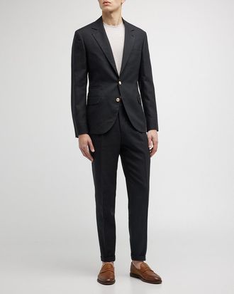 Brunello Cucinelli Mens Linen-Wool Solid Suit