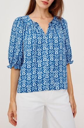Rails Belina Floral Three-Quarter Sleeve Top in Blue Ikat at Nordstrom, Size Xx-Large