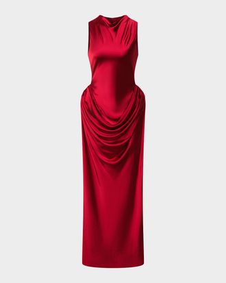 Et Ochs Genevieve Draped Cowl-Neck Satin Column Gown