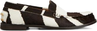 Tod's striped studded loafers - women - Calf Leather/Rubber/Calf Hair - 39.5 - Brown