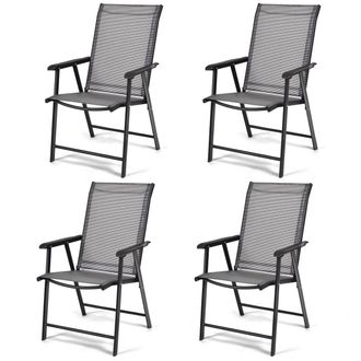 Costway Costway Set of 4 Folding Chairs in Fabric & Metal Garden Chairs in Grey