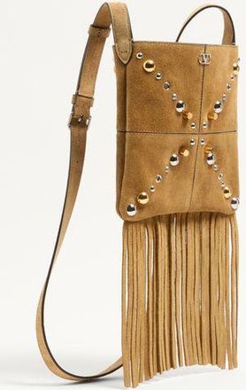 Valentino Garavani Borsa A Spalla Piccola Valentino Garavani Nellcôte In Suede Con Frange Donna HAVANA BEIGE UNI