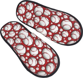 Generic Hotel Slippers Cute Baseball B Lightweight Plush Slippers Cozy House Shoes For Travel Indoor Spa L