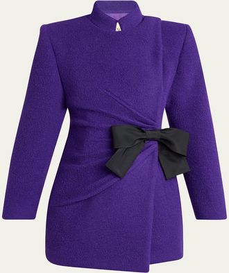 Valentino Garavani Ruched Velour Peacoat With Bow