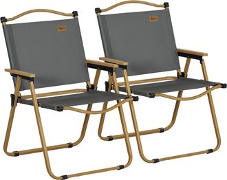 OUTSUNNY Juego De 2 Sillas Plegables De Jard&iacute;n Con Reposabrazos, Ideales Para Acampar Y La Playa, Tela Oxford, 54 X 59 X 78 Cm, Gris Oscuro