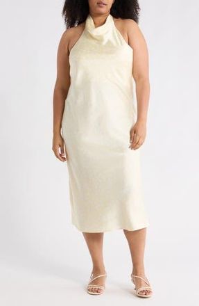 Renee C Polka Dot Halter Neck Satin Midi Dress in Butter at Nordstrom Rack, Size 3X