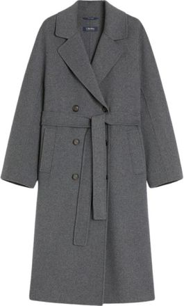 Max Mara Wollen jas met dubbele rij knopen - Dames - Jas met riem - Grijs - 2XS - Wol - Jassen