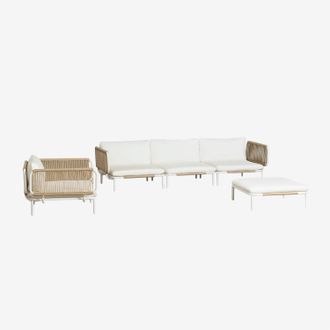 Sklum Conjunto De Jard&iacute;n Con Sof&aacute; Modular De 3 Piezas Con 2 M&oacute;dulos Esquineros, Puff Y Sill&oacute;n En Acero Roubly Sklum