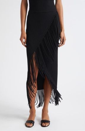 Toccin Giana Fringe Asymmetrical Midi Skirt in Jet at Nordstrom, Size Xx-Small