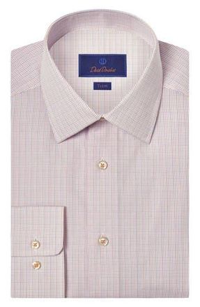 David Donahue Trim Fit Check Cotton Dress Shirt in White/Melon at Nordstrom Rack, Size 14.5 - 32/33