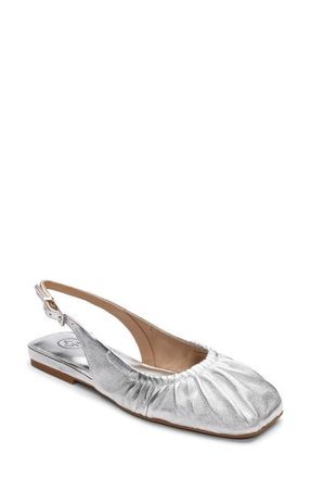 Ash Bibi Ruched Square Toe Slingback Flat in Silver at Nordstrom, Size 10Us