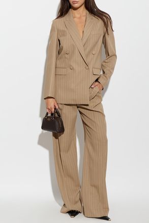 Valentino Garavani Double-breasted Pinstripe Blazer, Womens, Beige