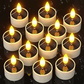 OEM Velas Solares Para Exteriores, Juego De 12 Velas Solares Led Recargables E Impermeables, Velas Solares Parpadeantes Del Anochecer Al Amanecer Para Bal