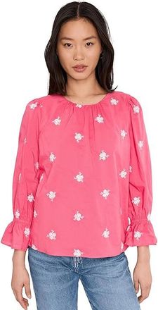 CeCe by Cynthia Steffe Embroidered 3/4 Sleeve Top Womens Clothing Claret Red : XS, Cotton