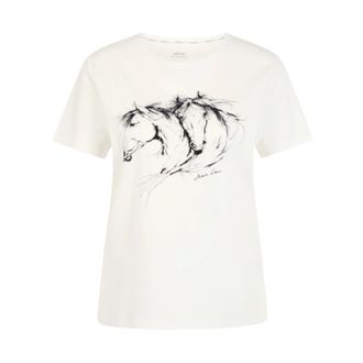 Marc Cain Tops, Dames, Wit, M, Katoen, T-shirt met paardenprint