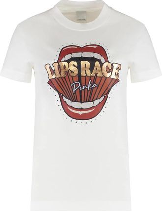 Pinko Cotton T-shirt met ronde hals - Dames - T-shirts - Wit - M - Katoen - Tops