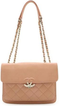 Chanel Pre-owned Half Coco Double Chain Shoulder Bag - Dames - Vintage Schoudertas - Beige - ONE Size - Leer - Vintage