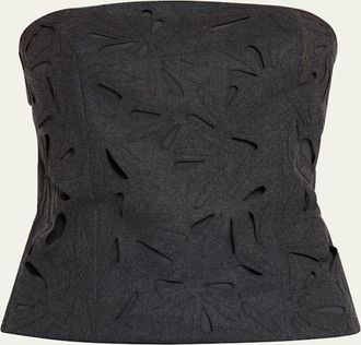 Brunello Cucinelli Strapless Flannel Wool Top with Laser-Cut Embroidery