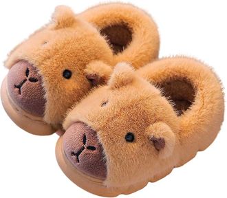 Generic Girls Slippers Winter Warm Fleece Lined Back Cover Capybara Slippers Cozy Home Footwear Non Slip Sole Soft Plush Memory Foam for Age 2 To 10 Years