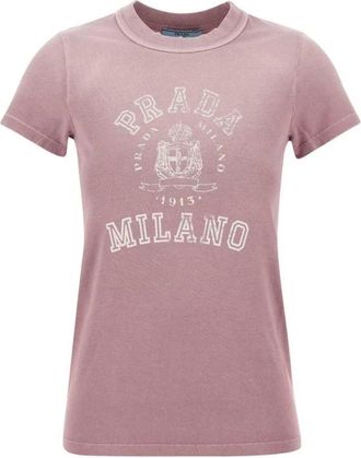 Prada Roze Logo T-shirt voor vrouwen - Dames - T-shirts - Roze - S - Katoen - Tops